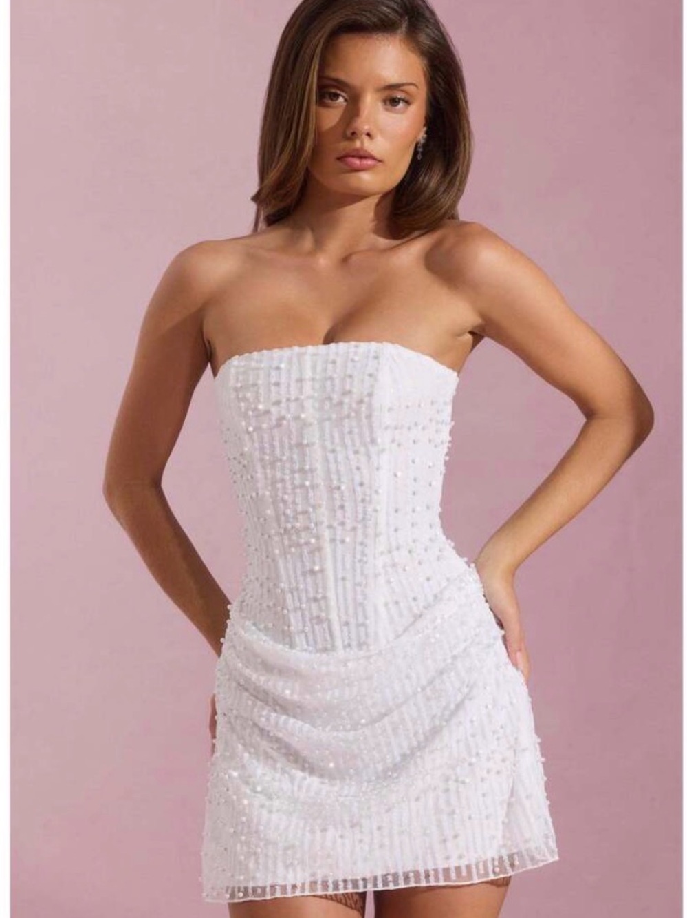 Oh Polly - NWT - 14 - Ziya Strapless Beaded White Mini Dress